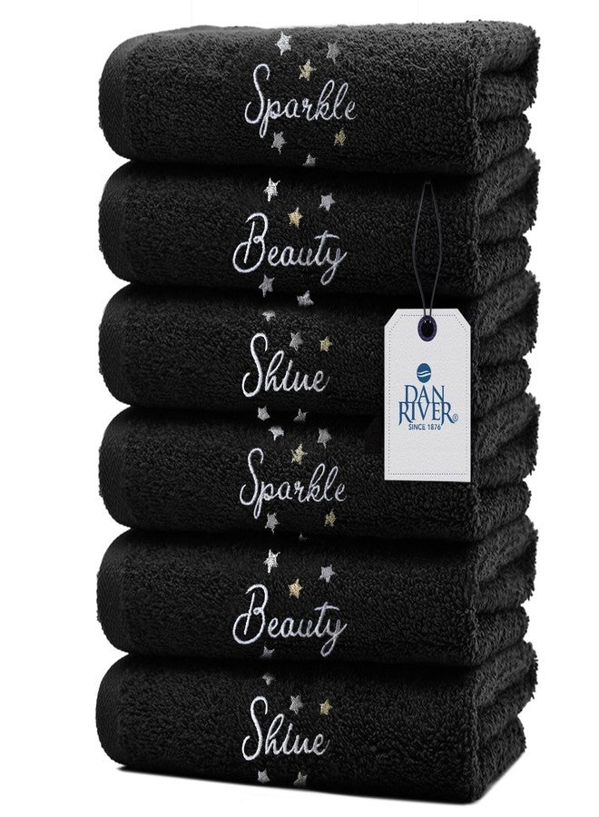 DAN RIVER Makeup Towel 100% Spun Cotton - (Pack of 6) Luxuriously Soft Reusable Makeup Remover Cloth, Facial Cleansing Cloth, of 6 13x13 Inch, Black Towels - Spark & Shine - Image 1