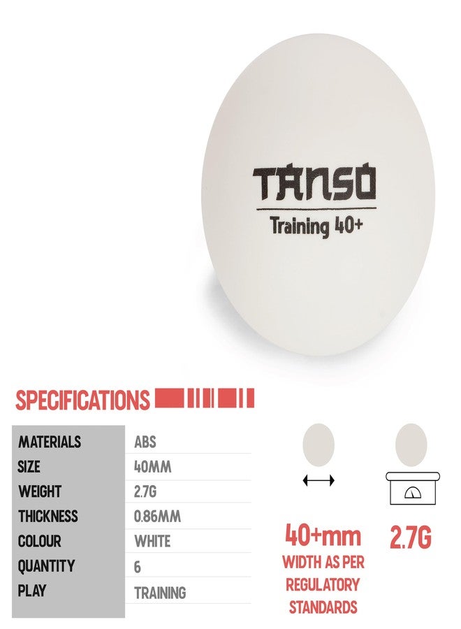Tanso Training Table Tennis Balls High Performance TT Balls (40+ mm TT Balls for Professional Training, ABS Plastic Table Tennis Ball White 6 Pcs, Extremely Durable Ping Pong Ball) - Image 2