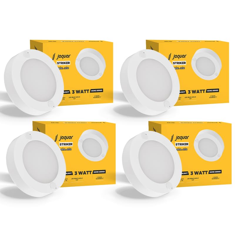 Jaquar 3W Striker Mini Round Surface Ceiling/Downlight | No False Ceiling Required | Surface Ceiling Light for Cabinet, Wardrobe, Office Space | Green (Pack 4) - Image 1