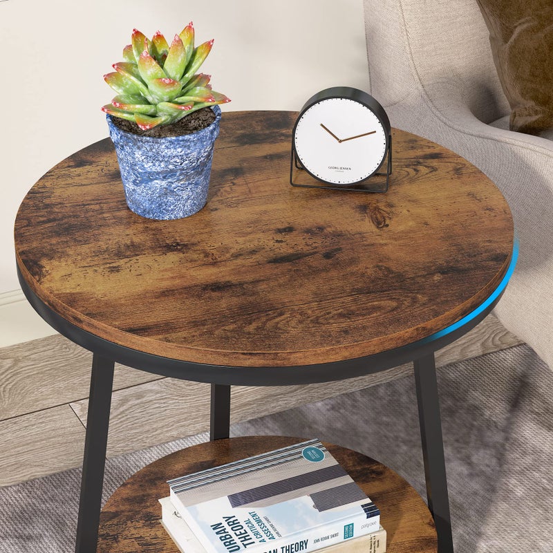 Tribesigns End Table, 2 Tier Round Side Table with Storage Shelf, Industrial Nightstand Bedside Table Coffee Accent Table for Living Room Bedroom Small Space, Rustic Brown - Image 5