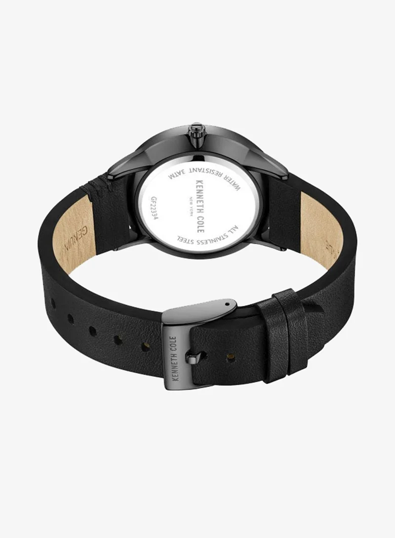 Kenneth Cole New York  42mm Multifunction Men's Watch with Black Genuine Leather Strap & Grey Dial for Men | Best Price UAE