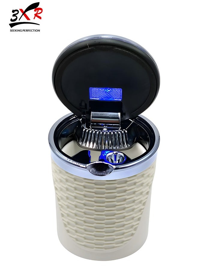 3XR - 3XR Car Ashtray with LED Light and High-Temperature Resistant Stainless Steel Design Beige - Image 1
