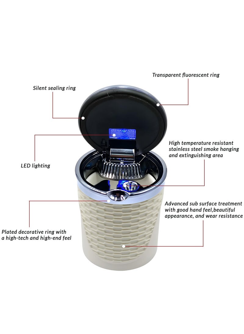 3XR - 3XR Car Ashtray with LED Light and High-Temperature Resistant Stainless Steel Design Beige - Image 1