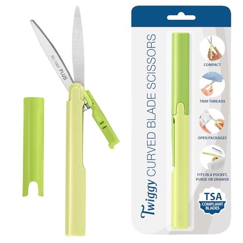 Plus Pen Style Non-Stick Compact TSA Twiggy Scissors with Cover, Green - Image 1