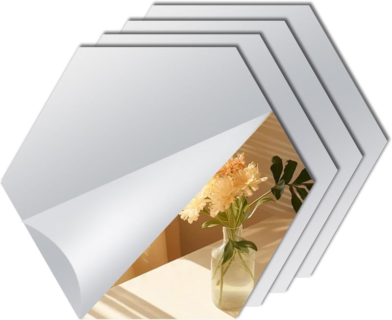 Faded 6-Piece Acrylic Hexagon Mirror Finish Wall Sticker Set – Stylish Self-Adhesive Decorative Panels for Modern Home, Bedroom, Living Room, Office & Interior Wall Décor (6 Inch) - Image 1