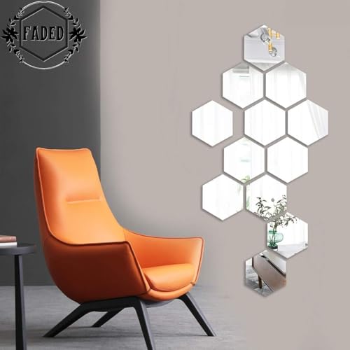Faded 6-Piece Acrylic Hexagon Mirror Finish Wall Sticker Set – Stylish Self-Adhesive Decorative Panels for Modern Home, Bedroom, Living Room, Office & Interior Wall Décor (6 Inch) - Image 4