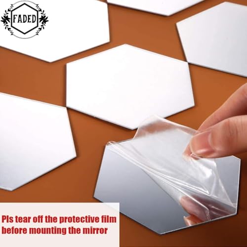 Faded 6-Piece Acrylic Hexagon Mirror Finish Wall Sticker Set – Stylish Self-Adhesive Decorative Panels for Modern Home, Bedroom, Living Room, Office & Interior Wall Décor (6 Inch) - Image 2