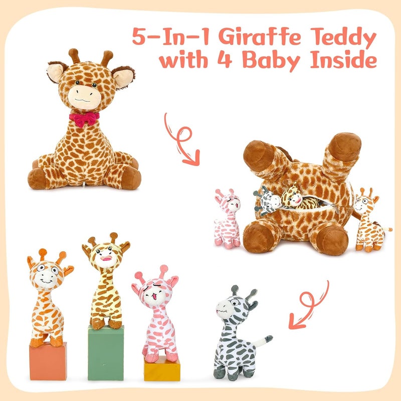 MorisMos Giraffe Giant Cuddly Toy XXL with 4 Plush Baby in Belly Soft Giraffe Stuffed Toy Plush Toy Gift for Girls Children Baby - Image 3