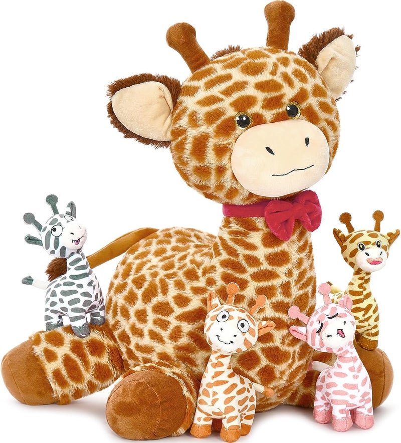 MorisMos Giraffe Giant Cuddly Toy XXL with 4 Plush Baby in Belly Soft Giraffe Stuffed Toy Plush Toy Gift for Girls Children Baby - Image 1
