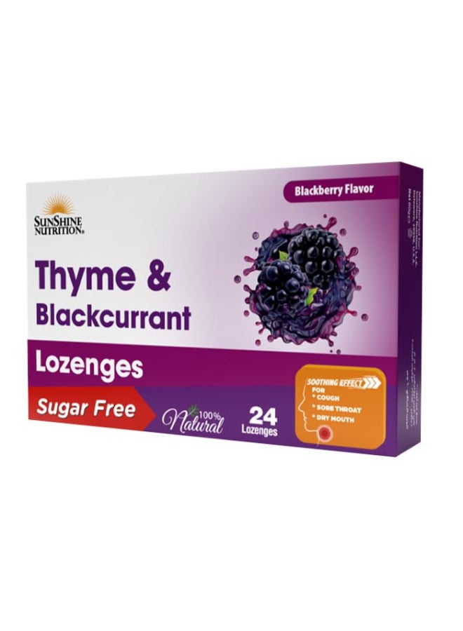 SUNSHINE NUTRITION Sugar Free Thyme & Blackcurrant Lozenges — Suppress Cough, Soothes Sore Throat, Antioxidant & Immune System, Blackberry Flavor, 24's - Image 1