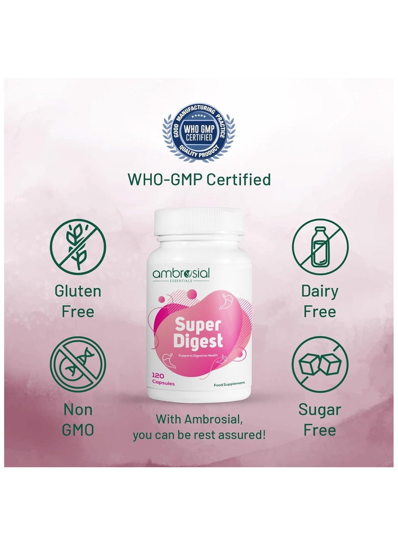 ambrosial Super Digest Support Digestive Health Pack of 1 120 Capsule Food Supplement  - Image 5