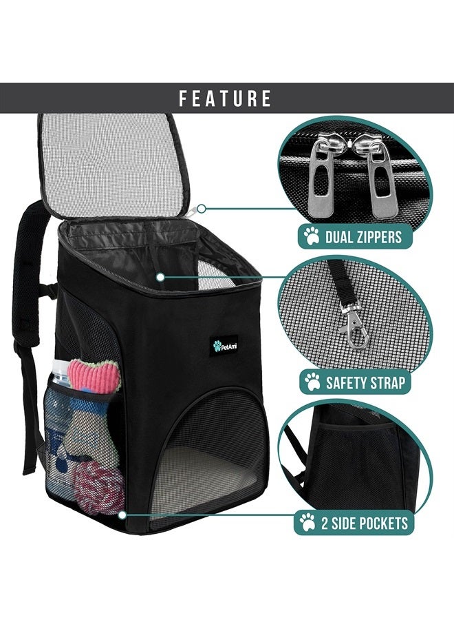 PetAmi Premium Pet Carrier Backpack for Small Cats and Dogs | Ventilated Design, Safety Strap, Buckle Support | Designed for Travel, Hiking & Outdoor Use (Black) 