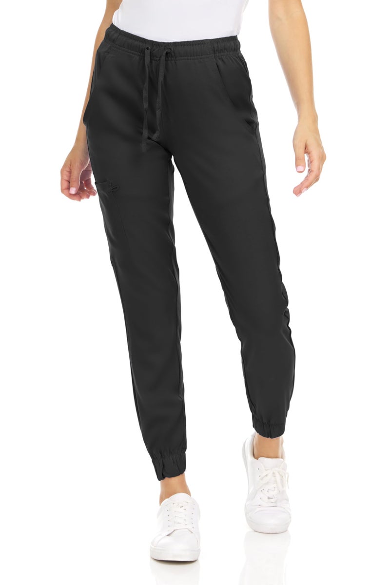 MediChic Womens Scrub Joggers 4-Way Stretch Anti-Wrinkle Moisture-Wicking Elastic Waistband Four Pocket Scrubs Jogger Pants, Black, L - Image 2