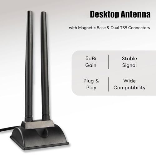 Boobrie Dual Band WiFi Antenna 2.4GHz 5GHz 5.8GHz TS9 WiFi Antenna with Magnetic Base 5dBi External Antennas for Wi-Fi Router/Hotspot/Industrial IoT/Car WiFi, 6.56Ft Low Loss Cable - Image 3
