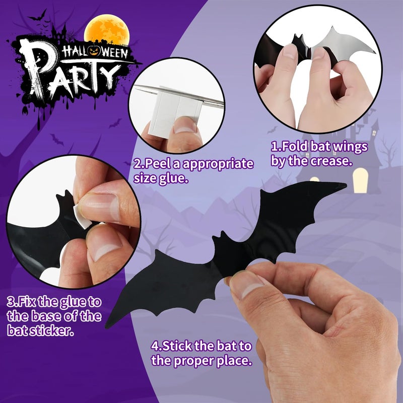 Yumatouch Connectable modular 60PCS Halloween Bats Decorations, Wall Decor Halloween Party Indoor Outdoor Party Supplies, Reusable PVC 3D Black Bats Stickers for DIY Home Window Door, 4 Sizes Bat N/S/C nationwide deliver - Image 3