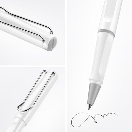 Lamy safari white - Rollerball Pen with ergonomic grip & line width M - for pleasant long writing - made of robust ASA plastic - including rollerball refill M 63 in blue - Image 2