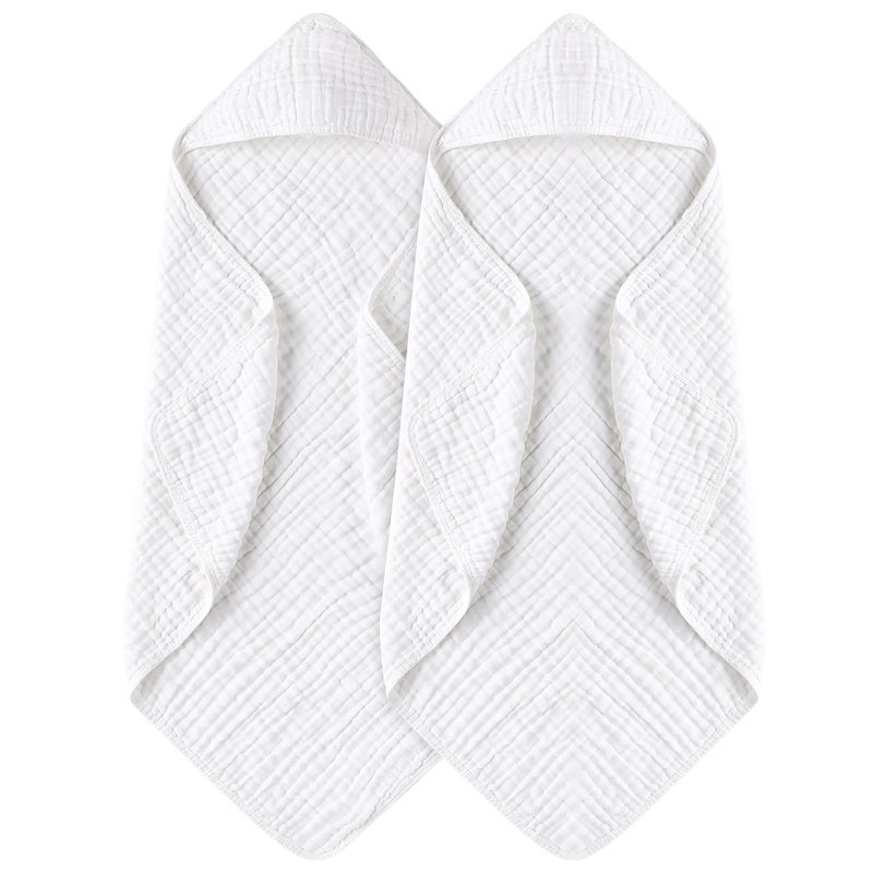 Yoofoss Hooded Baby Towels for Newborn 2 Pack 100 Muslin Cotton Baby Bath Towel with Hood for Babies Infant Toddler and Kids Large 32x32Inch Soft and Absorbent Newborn Essential