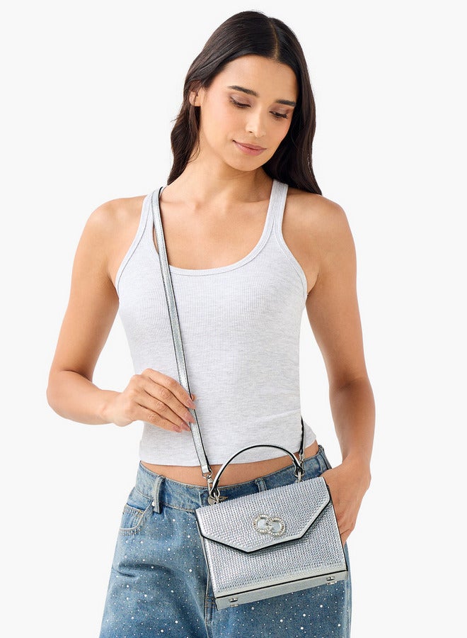 Celeste Embellished Satchel Bag with Button Closure - Image 2