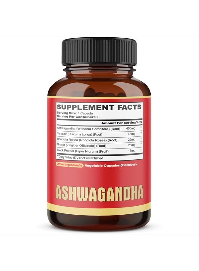 agobi 2 Packs - 60 Capsules Ashwagandha Capsules - High Concentrated - 5in1 Formula Ashwagandha, Turmeric, Rhodiola Rosea, Ginger, Black Pepper - 4 Month Supply - Image 2