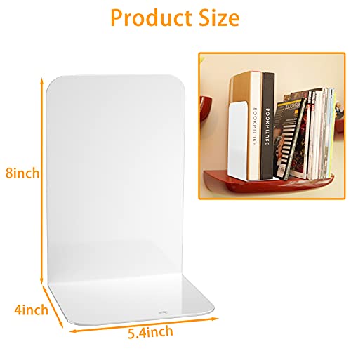 VFINE Bookends 1 Pair, White Metal Book Ends, Bookends for Shelves, Book Stopper for Heavy Books, Book Dividers for Home Office - Image 2