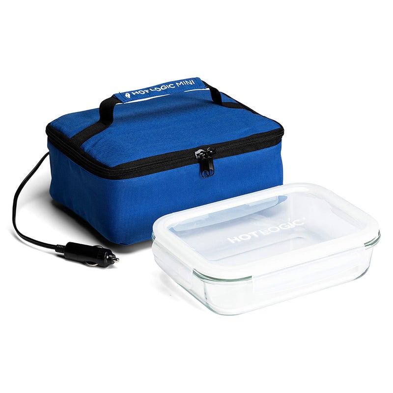 HOTLOGIC Mini Portable Electric Lunch Box Food Heater with Glass Container  Food Warmer and Heated Lunch Box for Adults CarHome  Cook Reheat and Keep Your Food Warm  BLUE  12V