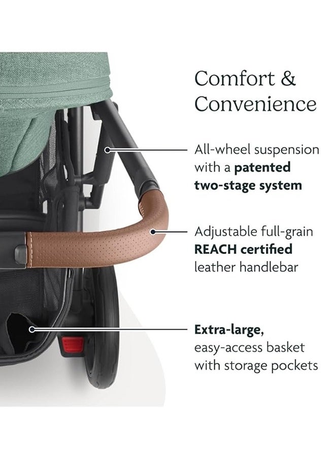 UPPAbaby - Cruz V2 Stroller For Infants And Toddlers Gwengreen Melange With Carbon Frame And Saddle Leather – Upf 50+ Canopy, Generous Storage, Adjustable Harness - Image 1
