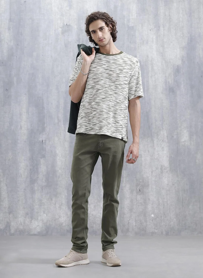 روجن Loose Knit Oversized Cotton Blend T-Shirt | Green