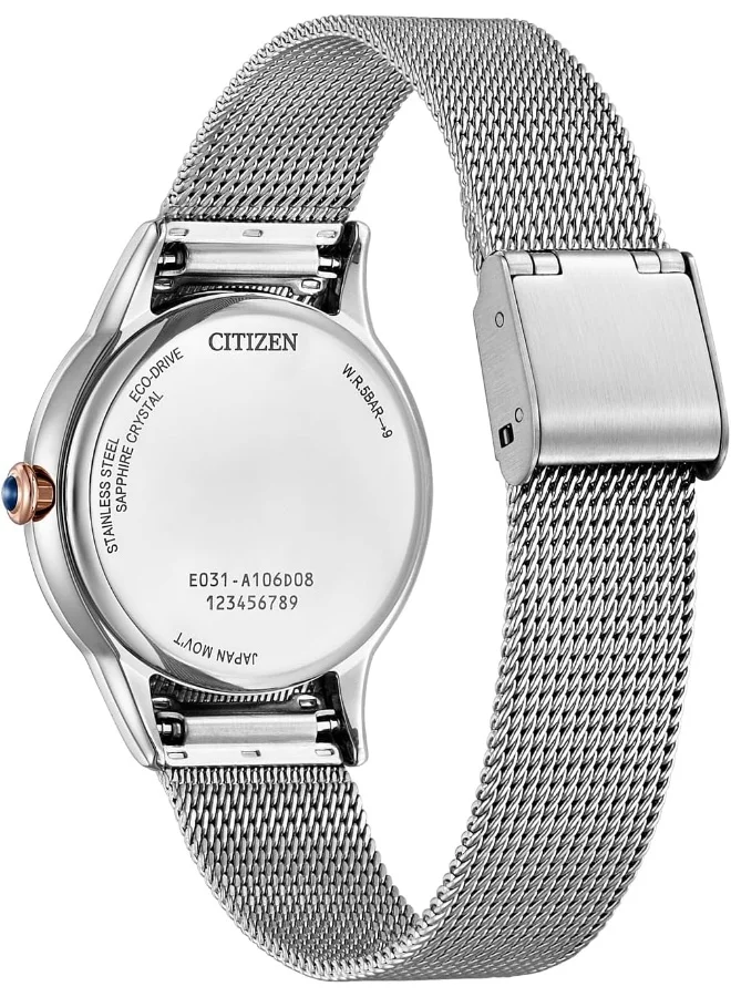 CITIZEN Citizen Women's Analogue Eco-Drive Watch with Stainless Steel Strap EM1156-80X