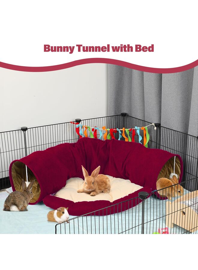 سرير نفق الأرنب، ألعاب أنابيب نفق قابلة للطي 2 في 1 مع حصيرة قابلة للإزالة للقطط والقطط الصغيرة والأرانب والقطط الصغيرة (أحمر) - Image 4