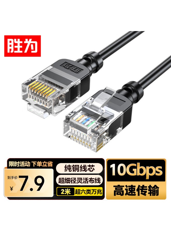 Shengwei Cat6a Pure Copper Ethernet Cable, 10 Gigabit Patch Cord, Home Computer Broadband Compatible Gigabit Network Jumper, 2 Meters Alc9020g