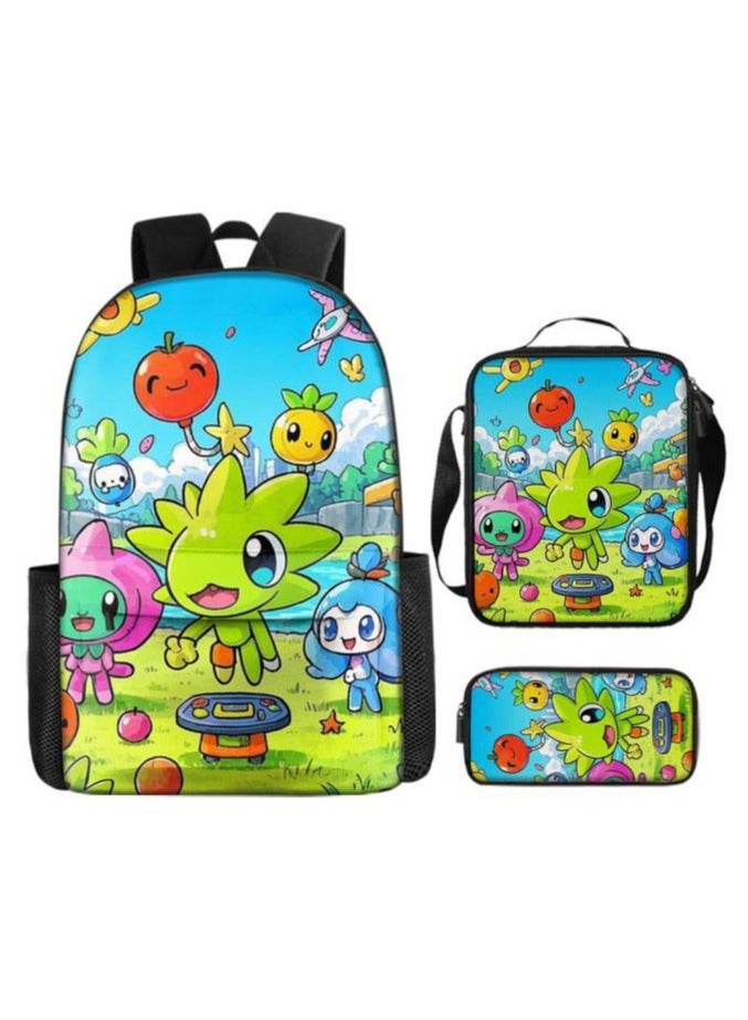 Cartoon three-piece schoolbag with front pocket - 406  - Image 2