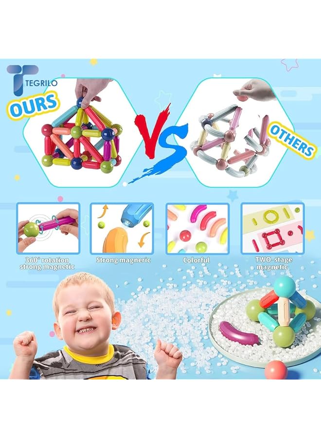 TEGRILO 84 Pcs Magnetic Building Blocks Toy Stacking Magnetic Stick Rods And Ball Toys Educational Construction Puzzle For Kids… - Image 3