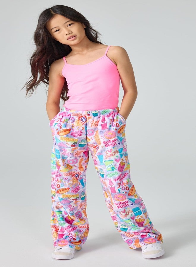 iscream + Corey Paige Designs Big Girls Bright Print Silky Soft Plush Pants - Junk Food, X-Small (4/6) - Image 3
