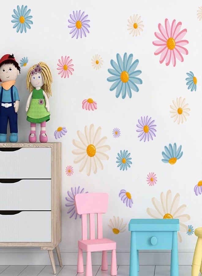 iMagitek 6 Sheet Colorful Daisy Wall Decals Boho Flower Wall Stickers Vinyl Peel and Stick Daisy Floral Flower Wall Decals for Nursery Playroom Kids' Bedroom - Image 1