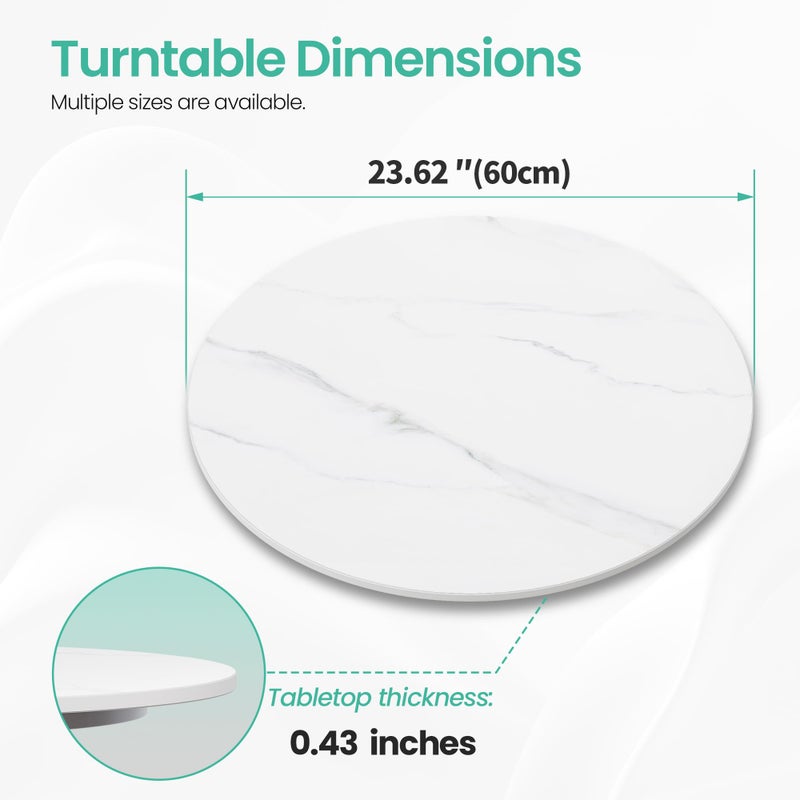 ZL ZELing 23.6" لاذع سوزان دوار - 360° طاولة دوارة مصنوعة من الحجر المنضدي الصامت المضاد للانزلاق، قطعة مركزية لسطح الطاولة للمطبخ، المخزن، رف التوابل، الثلاجة وطاولة الطعام، أبيض - Image 3