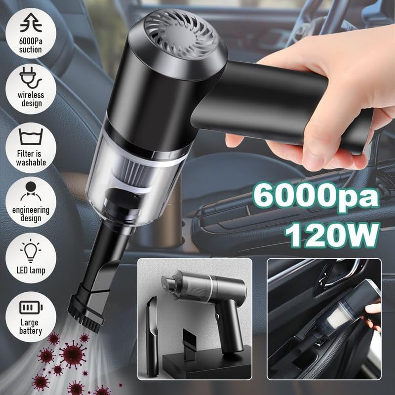 COVERLY Handheld Car Vacuum Cleaner Car Vacuum Portable Cordless 2 in 1 Air Duster and Vacuum Cleaner with LED Light MultiNozzles 120W High Power Hand Held Vacuum for Car Home Pet Office - Image 5