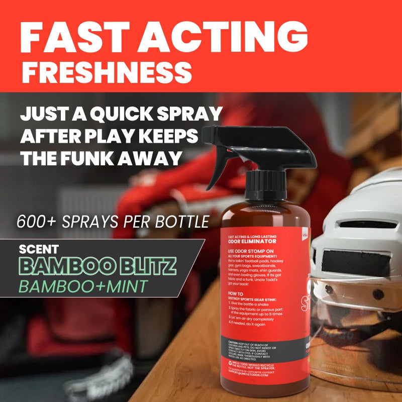 Uncle Todd's Uncle Toddâ€™s Odor Stomp Sports Equipment Odor Eliminator Spray - Extra Strength Enzyme-Powered Deodorizer for Football, Hockey, Gym Bags, and Athletic Gear - Bamboo Blitz Scent - 16 oz - Image 3