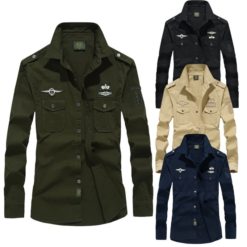 Cross-border AliExpress Amazon Spring and Autumn New Arrival Workwear Mens Long Sleeve Shirt Outdoor plus size Casual Shirt for Men Army Green  - Image 5