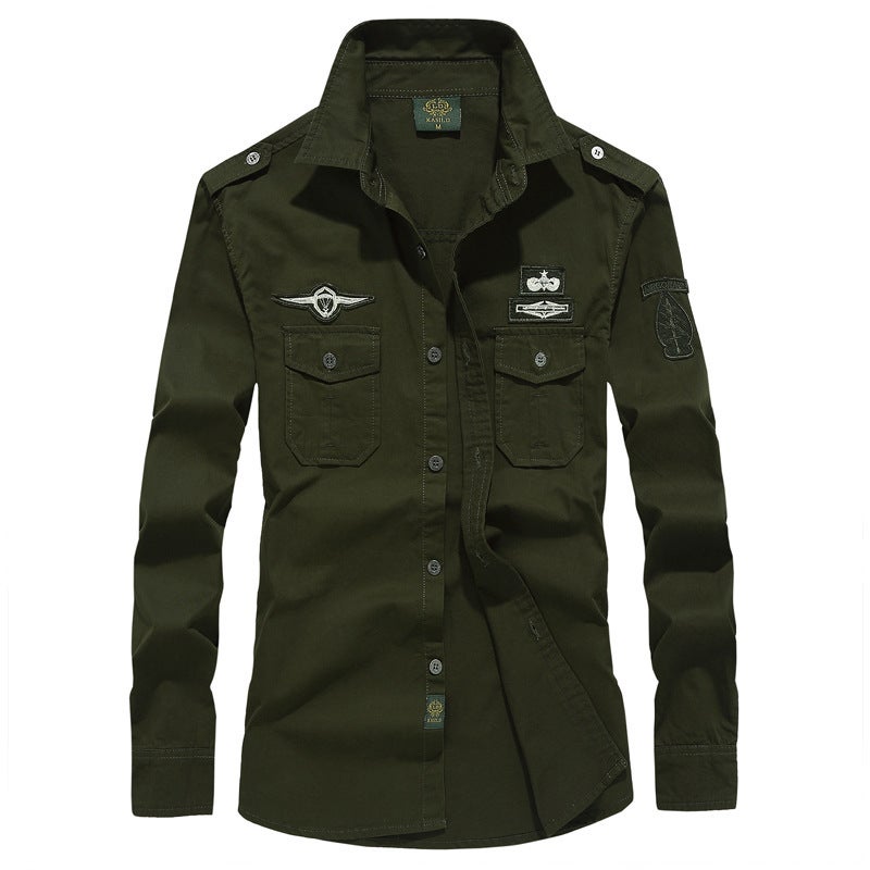 Cross-border AliExpress Amazon Spring and Autumn New Arrival Workwear Mens Long Sleeve Shirt Outdoor plus size Casual Shirt for Men Army Green  - Image 1