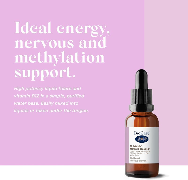 BioCare Nutrisorb Methyl FolGuard Liquid Folate Vitamin B12 Energy Mental Health Wellbeing Immunity Methylation Support 15ml - Image 2