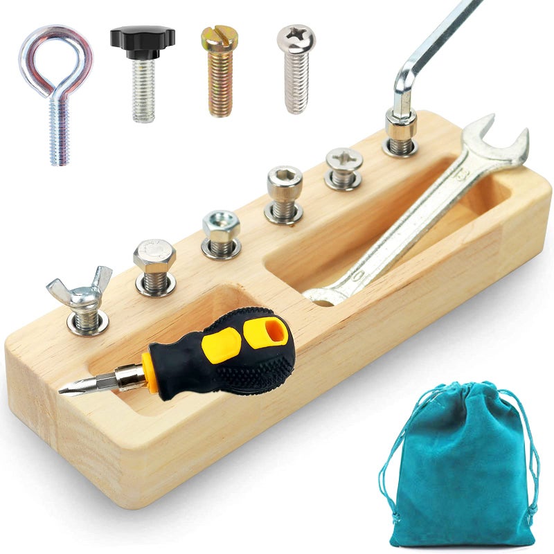 Yowlieu 14 Pcs Kids Montessori Screwdriver Board Set, Wooden Screw Driver Activities Tools Montessori Toys for 3 4 5 Year Old, Basic Skills Educational Sensory Learning Toy for Kids Toddlers Preschool - Image 1
