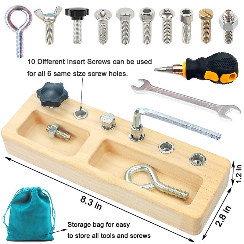 Yowlieu 14 Pcs Kids Montessori Screwdriver Board Set, Wooden Screw Driver Activities Tools Montessori Toys for 3 4 5 Year Old, Basic Skills Educational Sensory Learning Toy for Kids Toddlers Preschool - Image 2