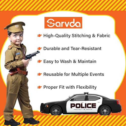 Sarvda Police Dress For Kids | Khaki Costume With Shirt, Pant, Cap, Belt, Handcuff, Battle Toy With Holster | Community‑Helper Fancy Dress For Boys & Girls | Ideal For Independence Day Republic Day - Image 3