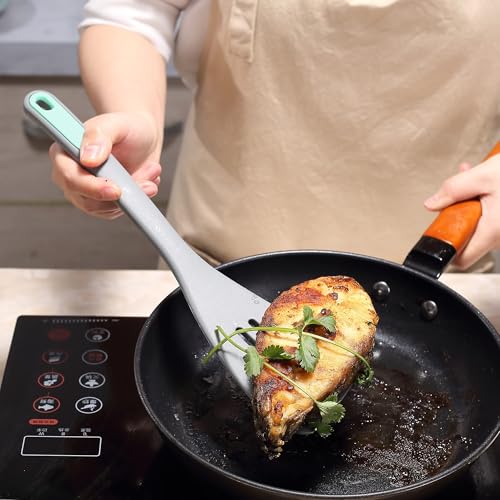To encounter 5 Pieces Silicone Spatula Set, Non-Stick Silicone Turner Spatulas, Heat Resistance Cooking Utensils, Flip Turner for Fish, Egg, Pancake,Dishwasher Safe, Light Grey - Image 3