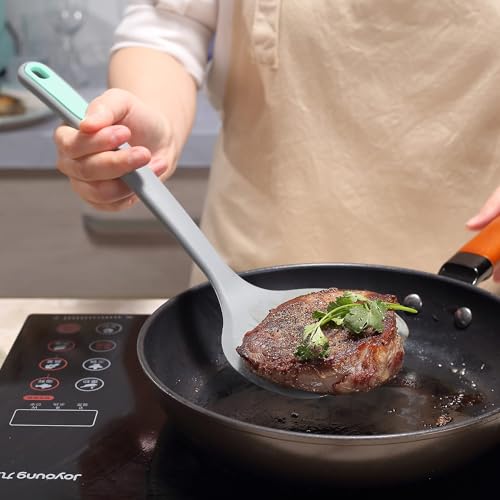 To encounter 5 Pieces Silicone Spatula Set, Non-Stick Silicone Turner Spatulas, Heat Resistance Cooking Utensils, Flip Turner for Fish, Egg, Pancake,Dishwasher Safe, Light Grey - Image 4