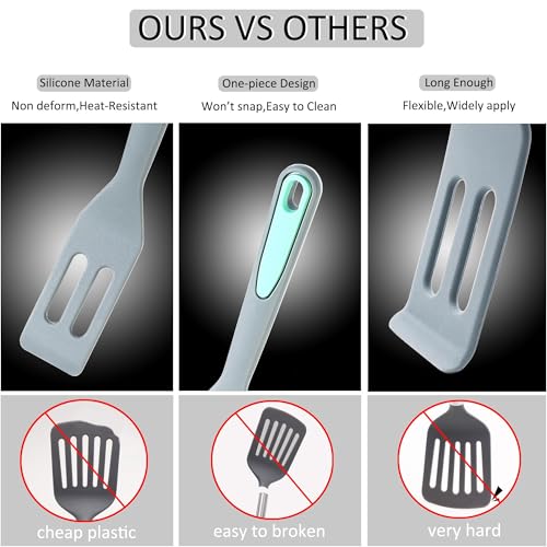 To encounter 5 Pieces Silicone Spatula Set, Non-Stick Silicone Turner Spatulas, Heat Resistance Cooking Utensils, Flip Turner for Fish, Egg, Pancake,Dishwasher Safe, Light Grey - Image 2