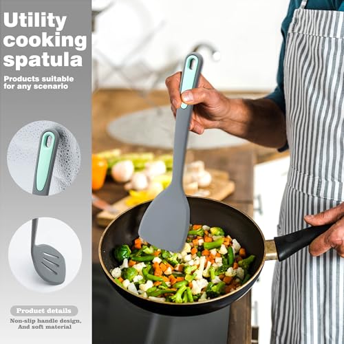 To encounter 5 Pieces Silicone Spatula Set, Non-Stick Silicone Turner Spatulas, Heat Resistance Cooking Utensils, Flip Turner for Fish, Egg, Pancake,Dishwasher Safe, Light Grey - Image 5