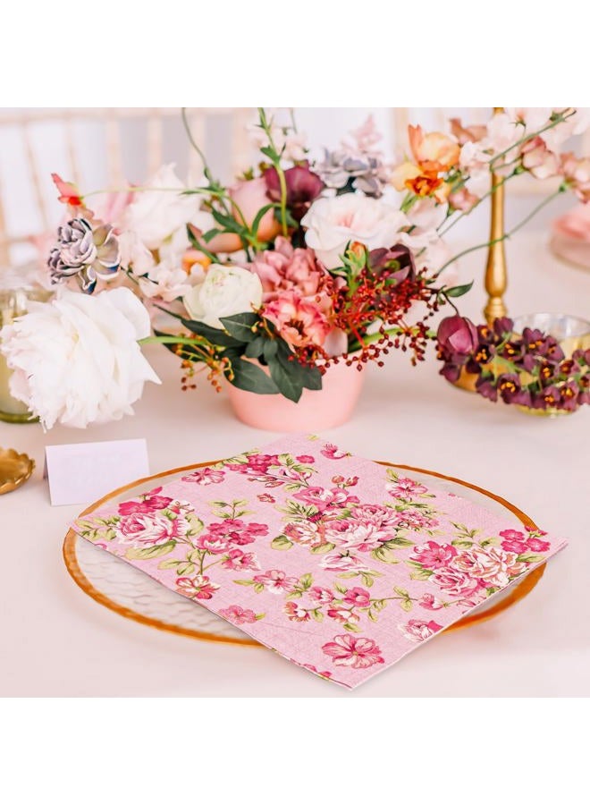 AnyDesign 50 Pack Vintage Floral Paper Napkins Pink Flower Disposable Napkins Retro Spring Luncheon Dinner Napkins for Birthday Wedding Party Supplies Table Decor, 6.5 x 6.5 Inch - Image 5