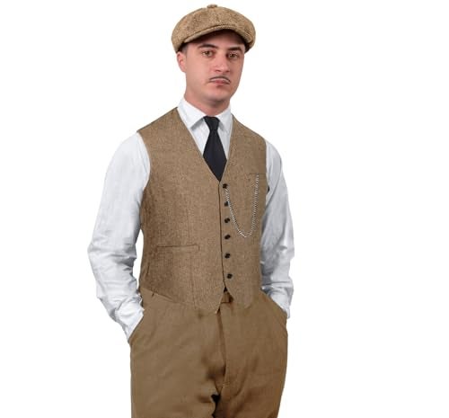 TOGROP 1920s Mens Costume Vest Hat Pocket Watch Accessories Set Adult Party Cosplay Brown XXLarge - Image 3