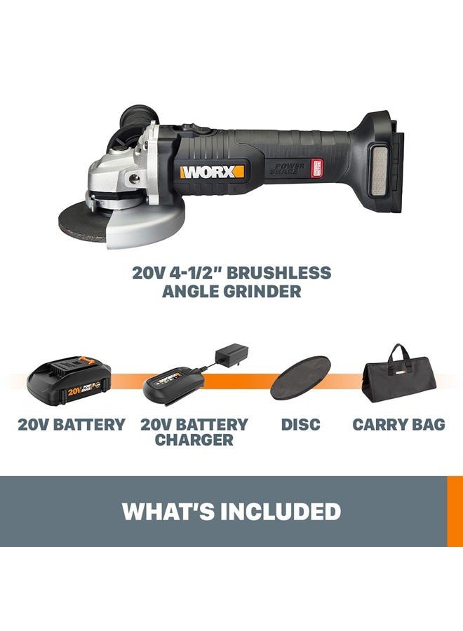 Worx WX812L 20V Power Share Brushless 4-1/2" Angle Grinder - Image 3